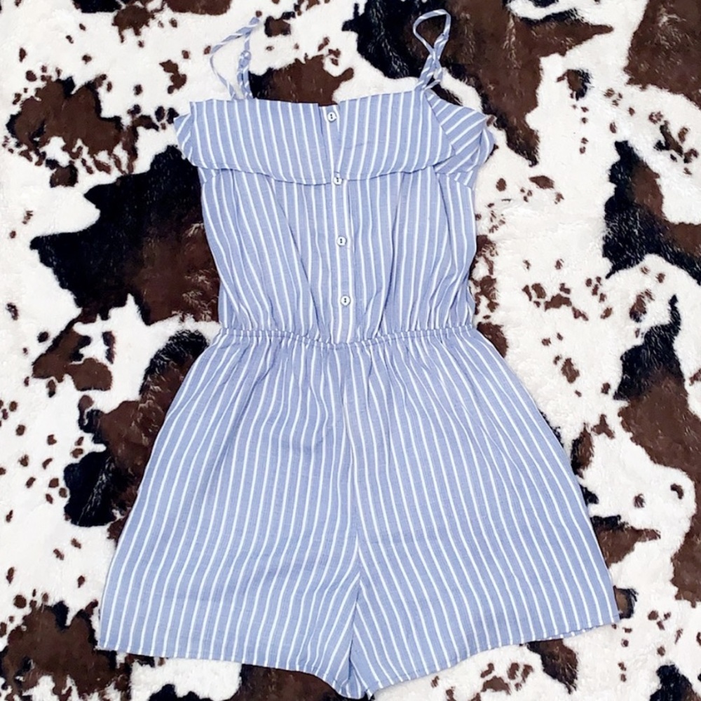 Blue and white striped romper